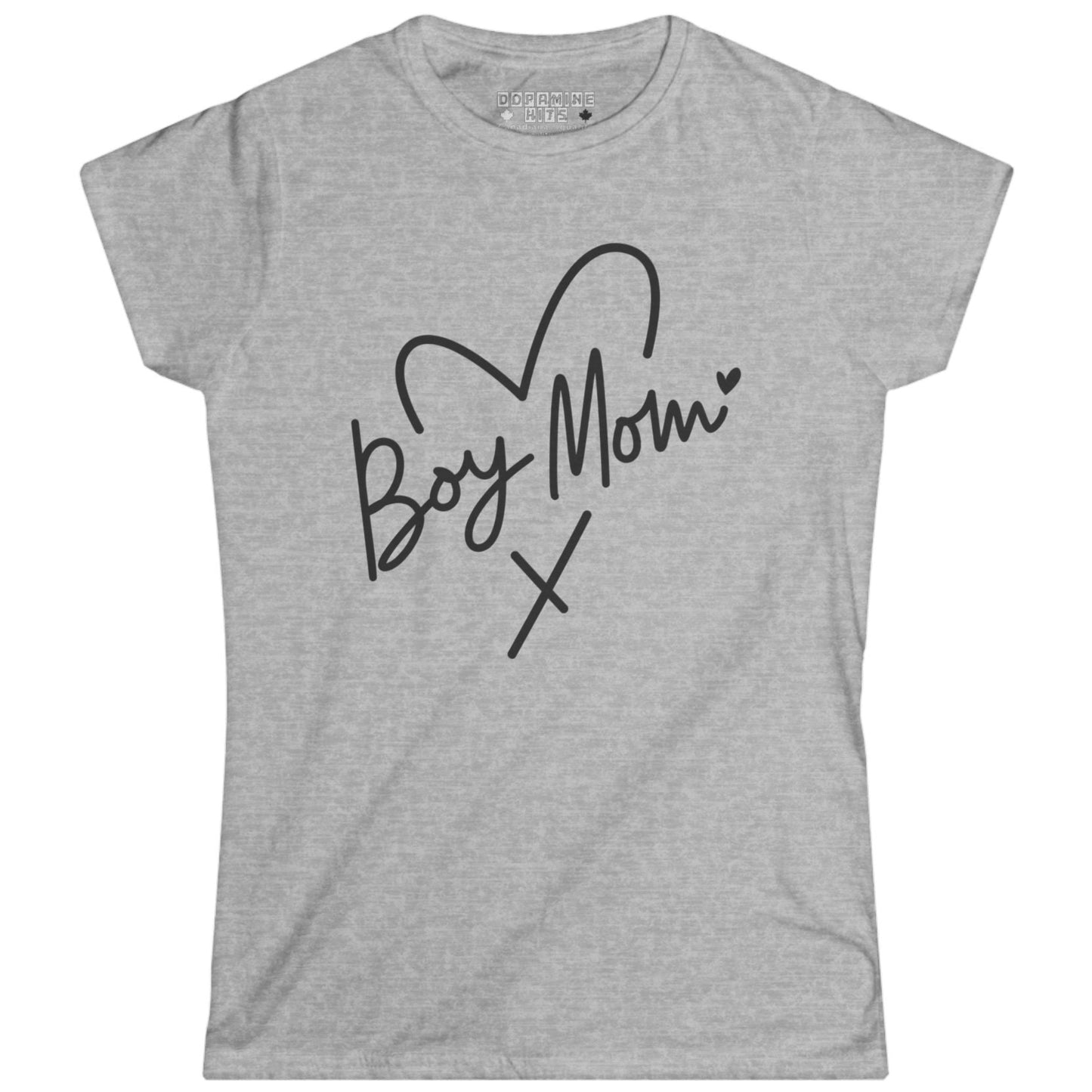 Light Gray t-shirt with 'Boy Mom' text on a white background