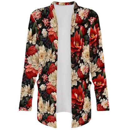 Wintery Florals - Women's Long-Sleeved Cardigan with Pockets - Soft, Stretchy & Stylish