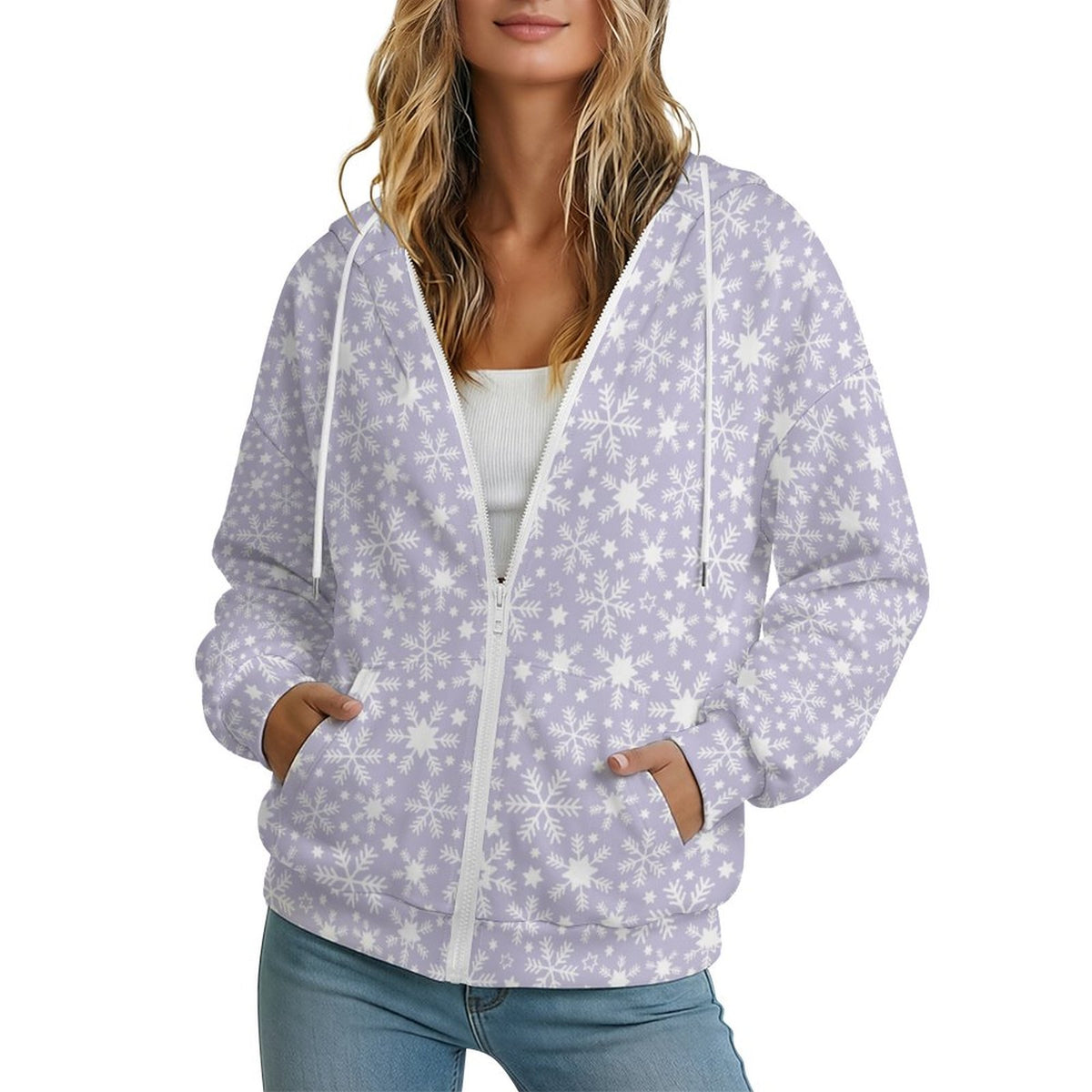 Let it Snow | Women's Full-Zip Hoodie – Soft, Warm & Comfortable Casual Hoodie - Pastels