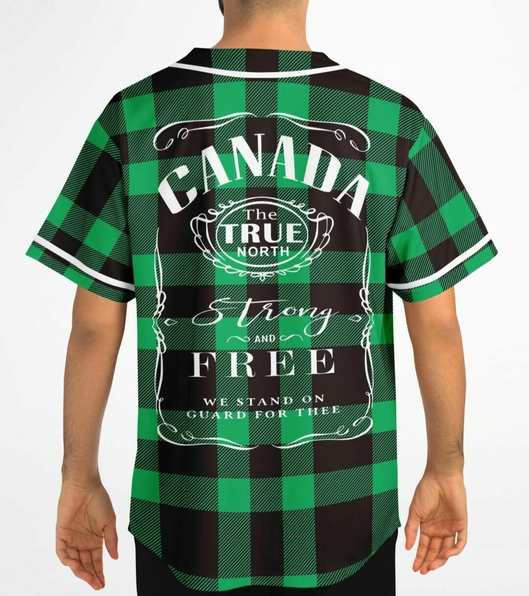 True North Strong and Free Green Plaid Baseball Jersey