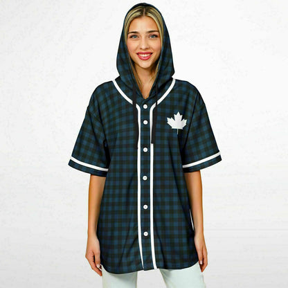 True North Strong and Free Navy Plaid Hooded Baseball Jersey