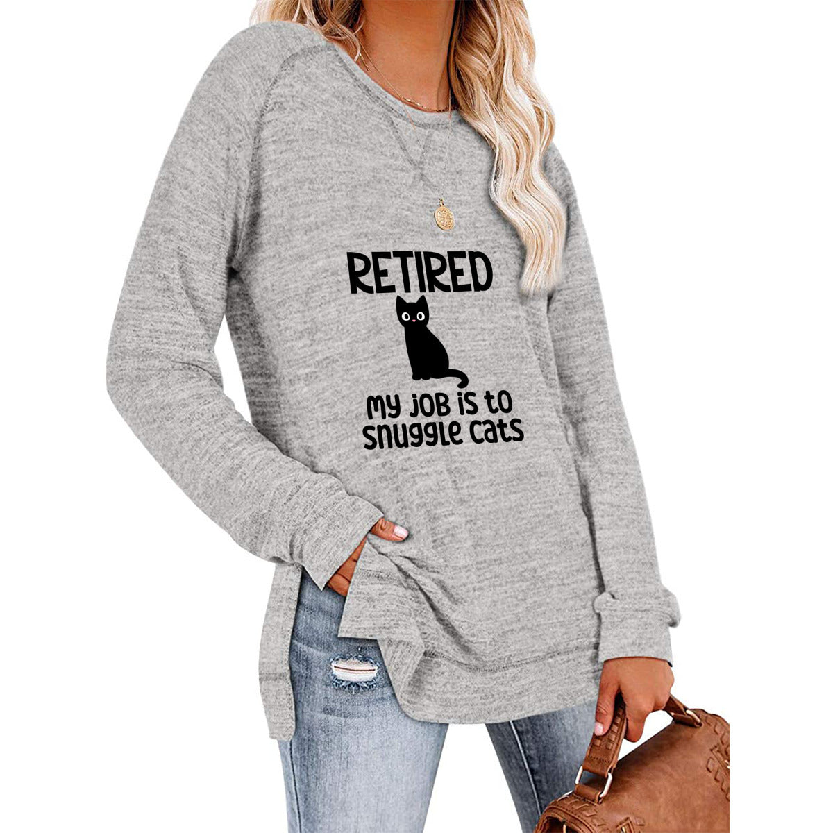 Retired - My Job is to Snuggle Cats - Women's Long Sleeve Raglan Sweater