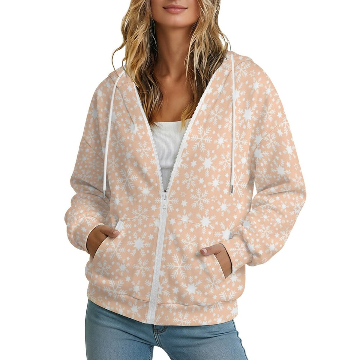 Let it Snow | Women's Full-Zip Hoodie – Soft, Warm & Comfortable Casual Hoodie - Pastels