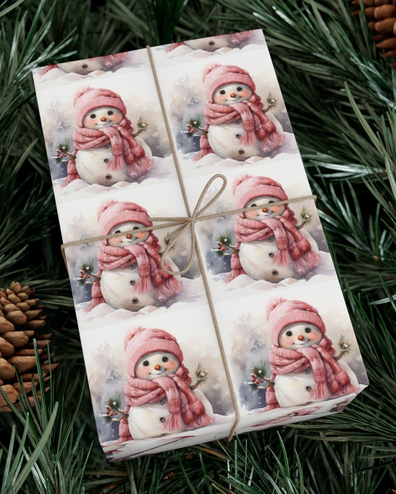 Pink Snow Person - Wrapping Paper - Snowman Christmas Wrap