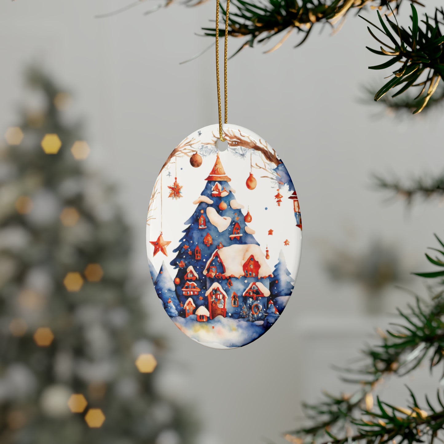 Idyllic Fantasy Christmas Scene | Ceramic Ornaments (1pcs, 5pcs, 10pcs, 20pcs) - 2