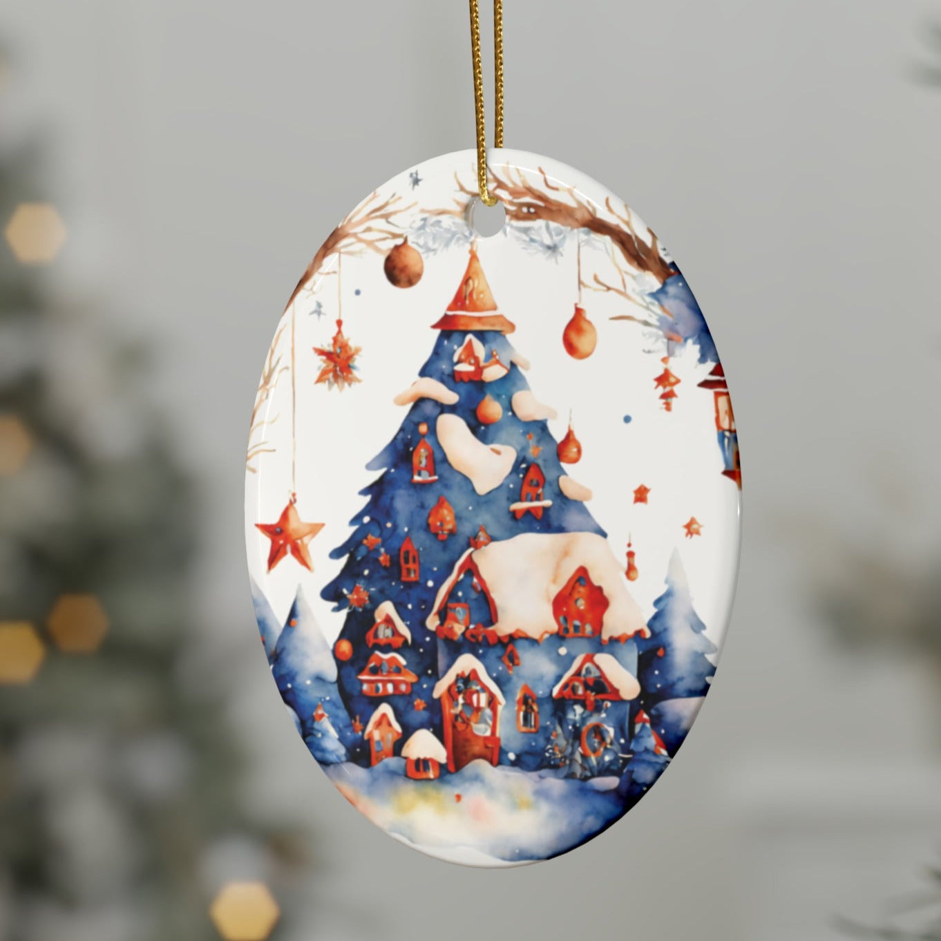 Idyllic Fantasy Christmas Scene | Ceramic Ornaments (1pcs, 5pcs, 10pcs, 20pcs) - 2