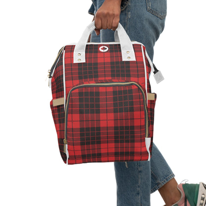 Canadian Red Plaid - Multifunctional Diaper Backpack - Canada Maple Leaf