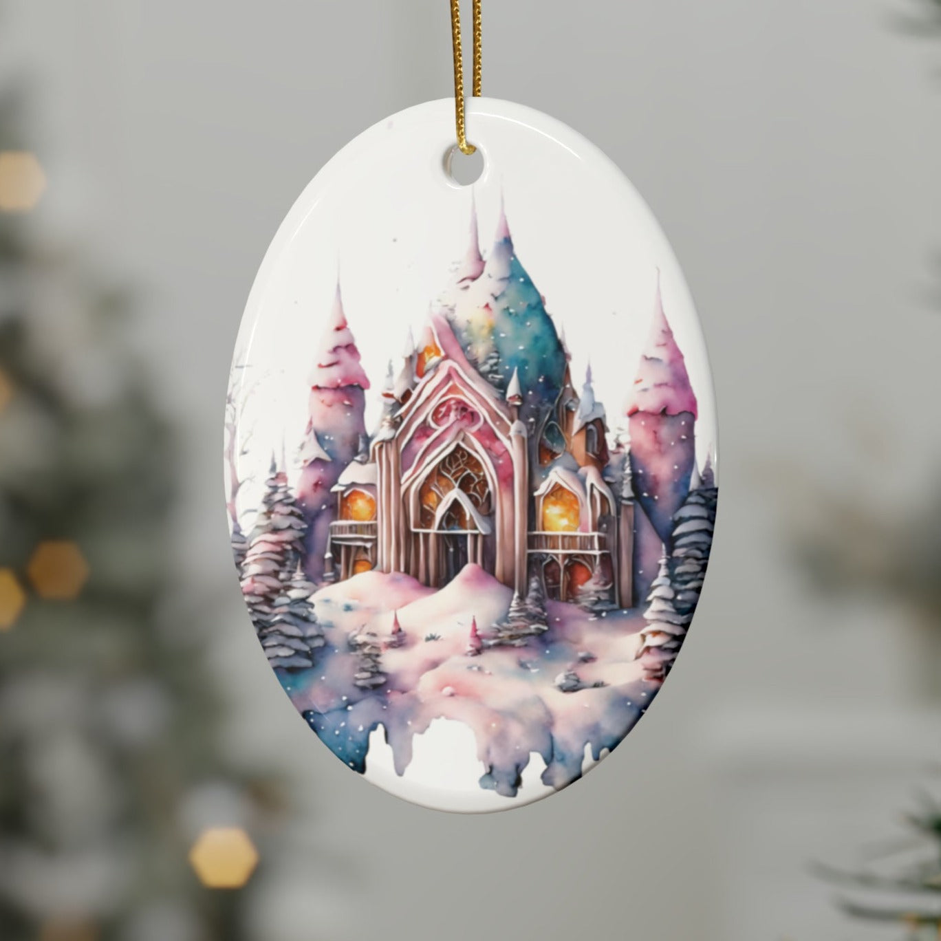 Idyllic Fantasy Christmas Scene | Ceramic Ornaments (1pcs, 5pcs, 10pcs, 20pcs) - 4