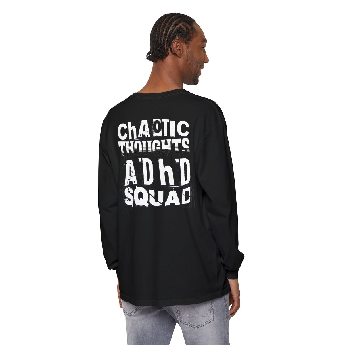 ADHD SQUAD | Unisex Garment-Dyed Long Sleeve Tee - Chaotic Thoughts That Are Constantly Fading Away