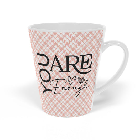 You Are Enough - Ceramic Latte Mug, 12oz - Peach Check