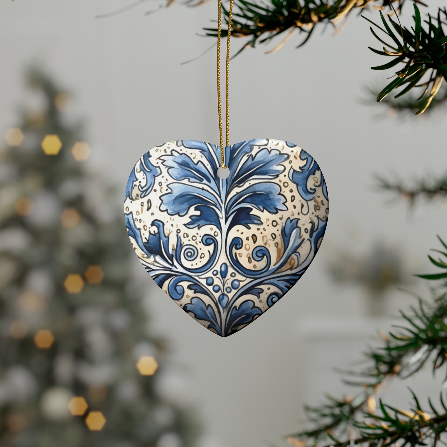 Dusty Blue & Cream Swirl Ceramic Christmas Ornaments (1pcs, 5pcs, 10pcs, 20pcs)