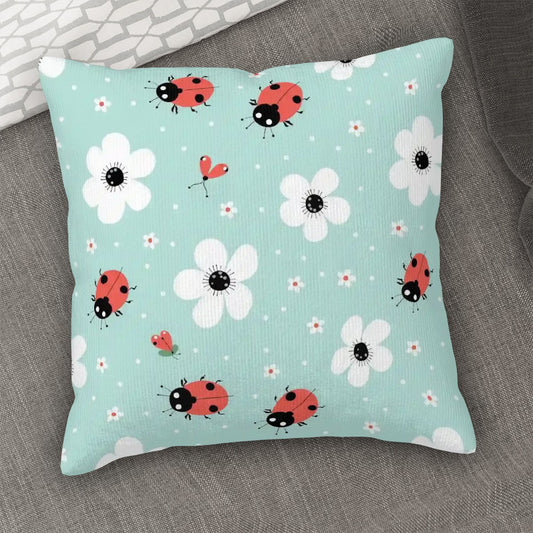 Lovely Ladybugs - Corduroy Throw Pillow Covers (Double-Sided Design)