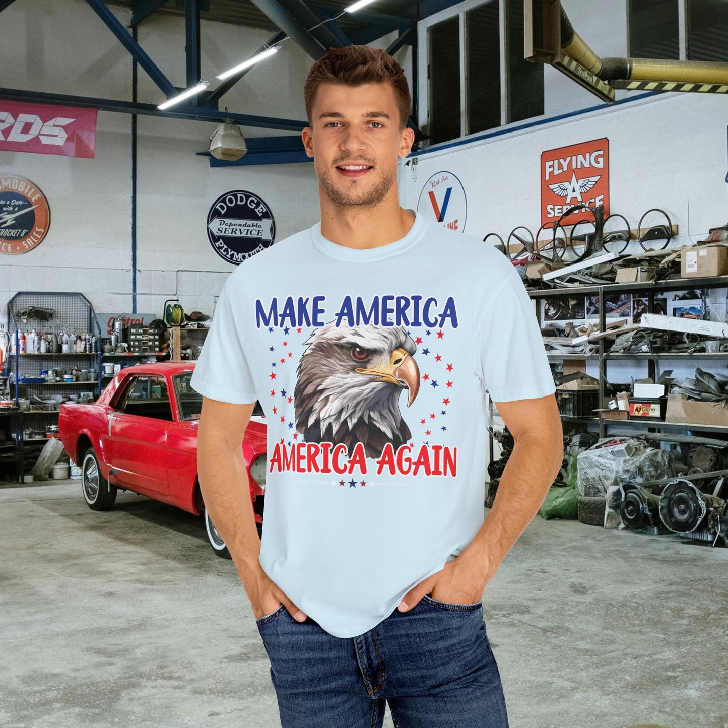 Make America America Again | Men's Garment-Dyed T-Shirt - Bald Eagle & Stars
