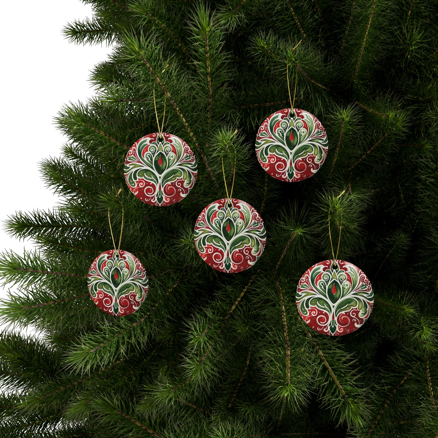 Red & Green Swirl Flairs Ceramic Christmas Ornaments (1pcs, 5pcs, 10pcs, 20pcs)