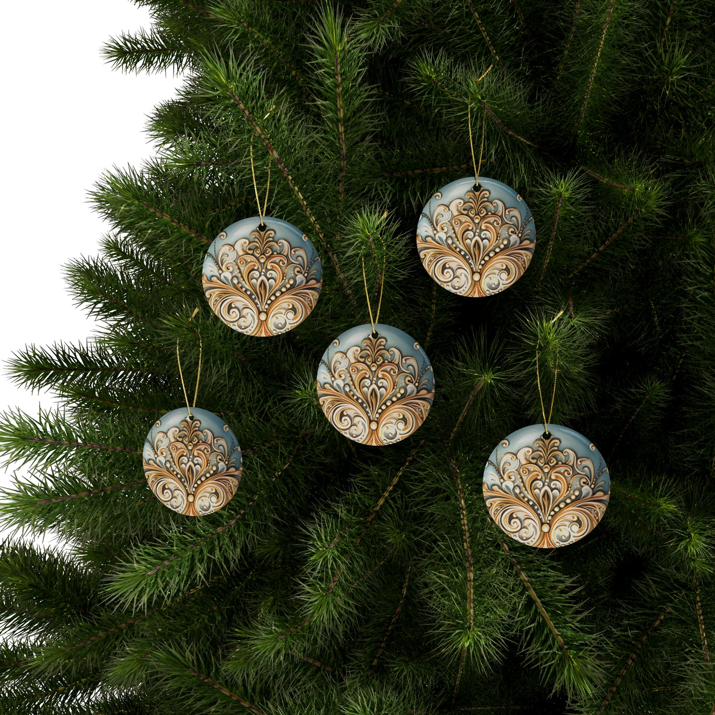 Blue & Gold Ceramic Christmas Ornaments (1pcs, 5pcs, 10pcs, 20pcs)