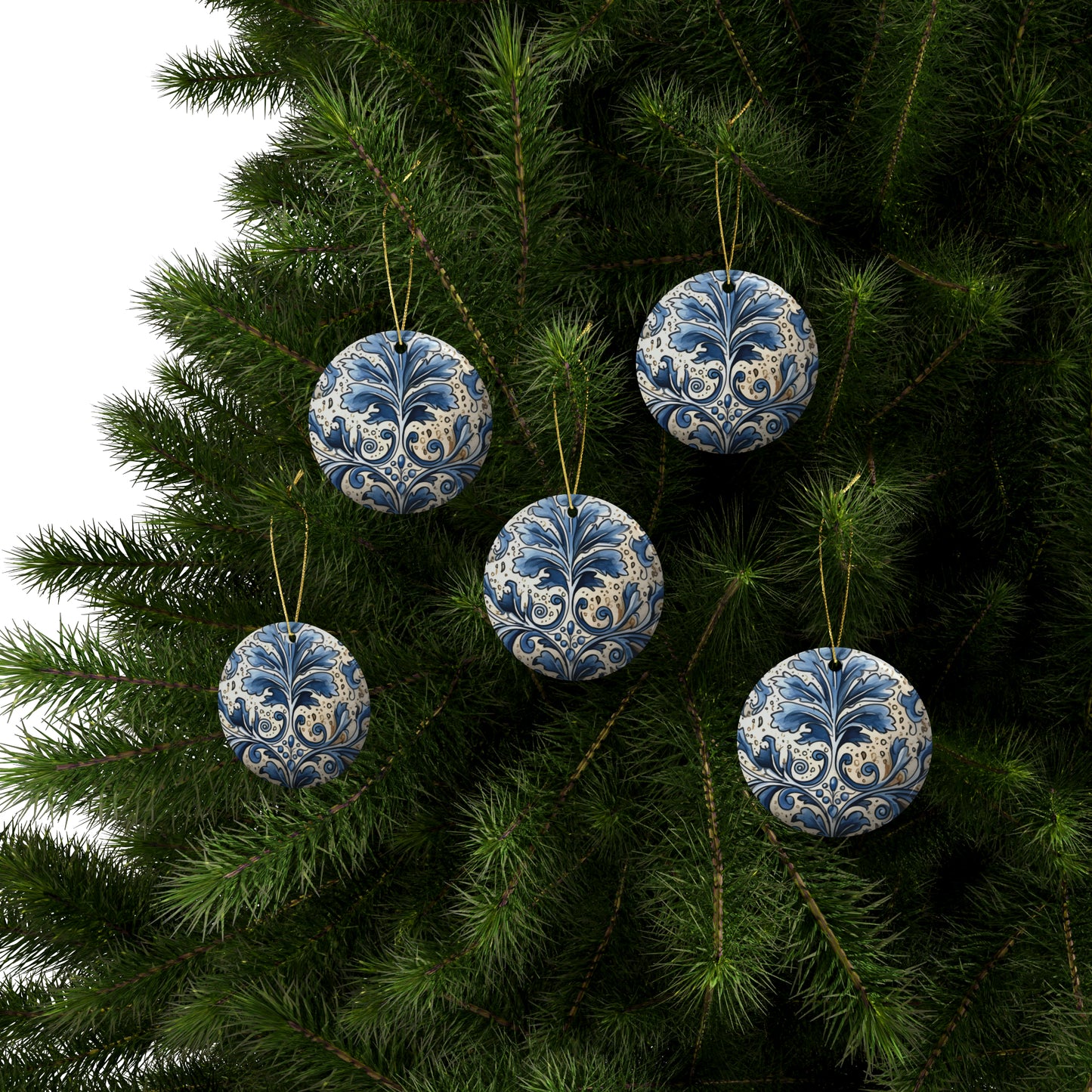 Dusty Blue & Cream Swirl Ceramic Christmas Ornaments (1pcs, 5pcs, 10pcs, 20pcs)