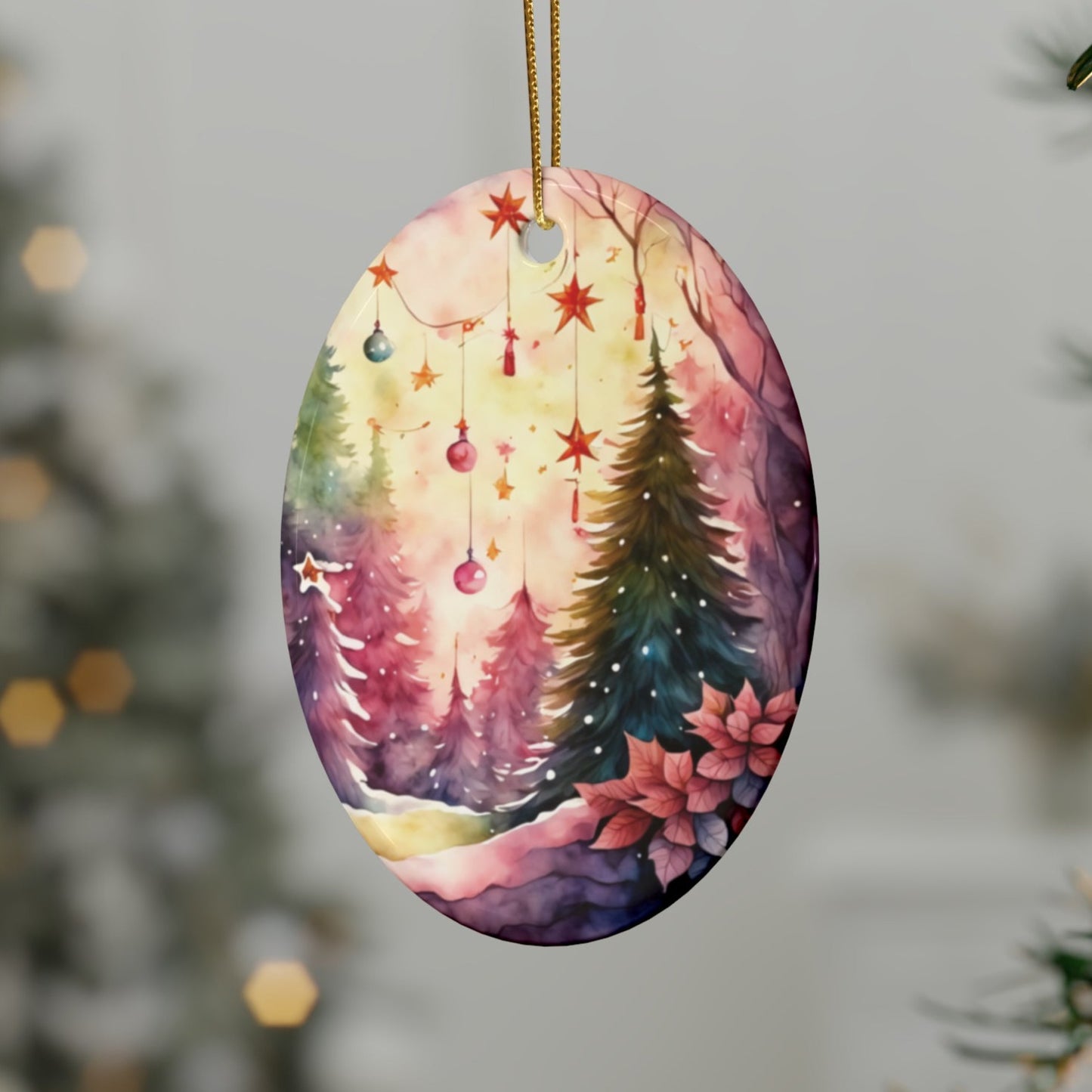 Idyllic Fantasy Christmas Scene | Ceramic Ornaments (1pcs, 5pcs, 10pcs, 20pcs) - 1