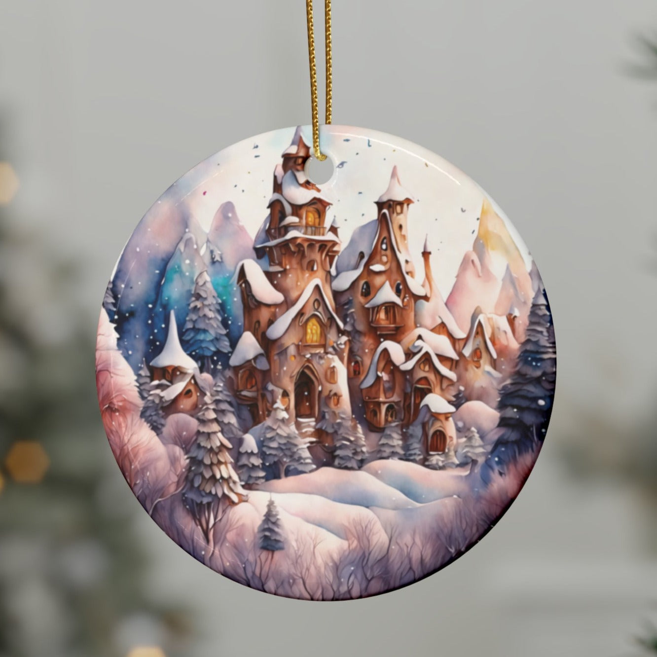 Idyllic Fantasy Christmas Scene | Ceramic Ornaments (1pcs, 5pcs, 10pcs, 20pcs) - 6