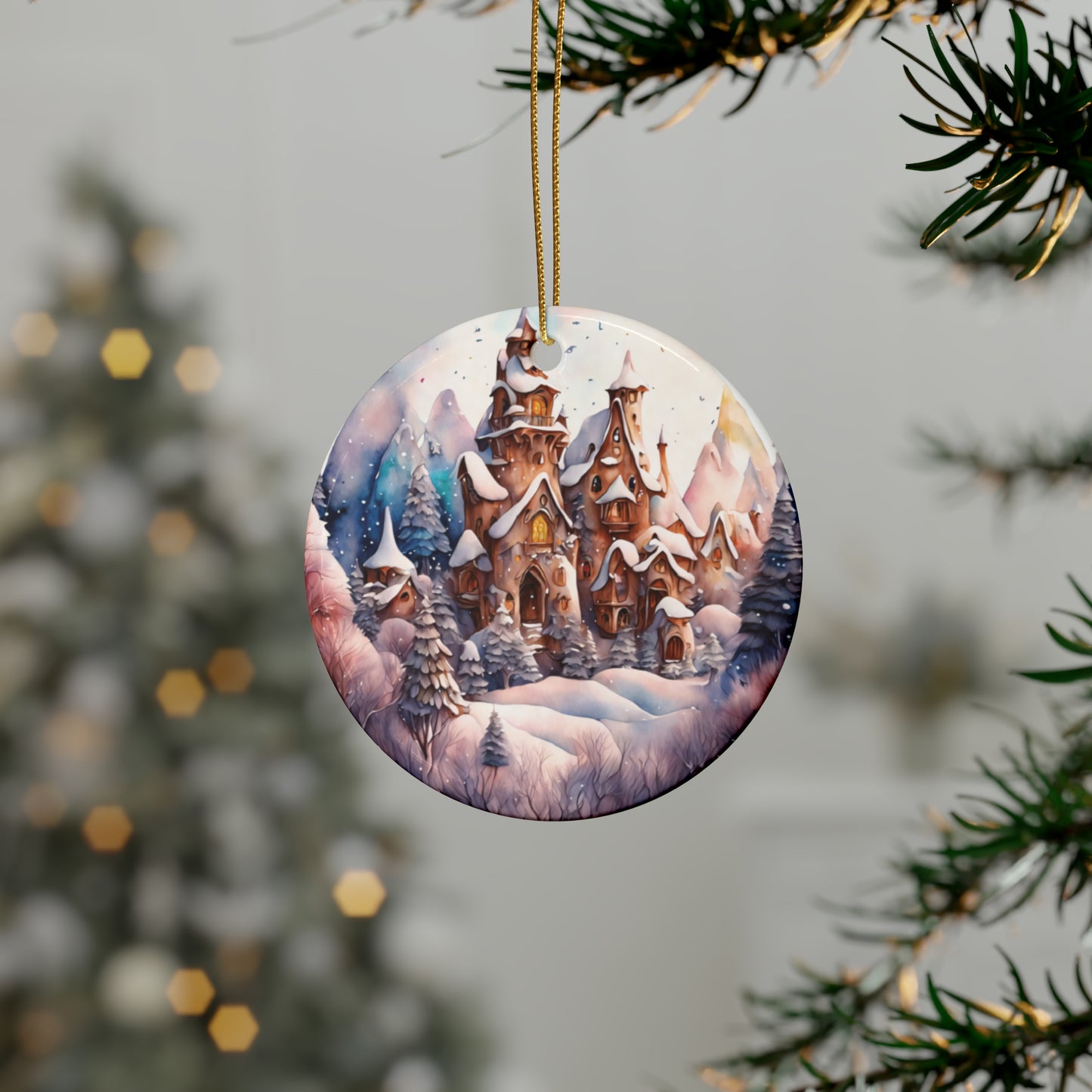 Idyllic Fantasy Christmas Scene | Ceramic Ornaments (1pcs, 5pcs, 10pcs, 20pcs) - 6