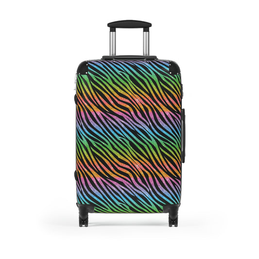 Glitter Rainbow Zebra Skin Suitcases Available in 3 Sizes (Small, Medium, & Large)