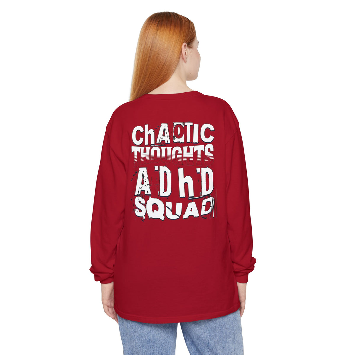 ADHD SQUAD | Unisex Garment-Dyed Long Sleeve Tee - Chaotic Thoughts That Are Constantly Fading Away