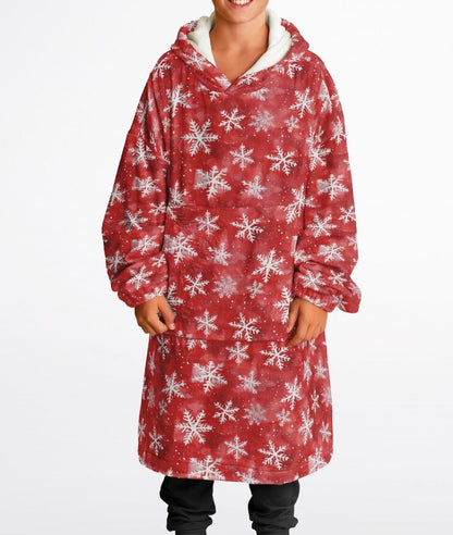 Cherry Red Winter Snowflakes Youth Snug Hoodie