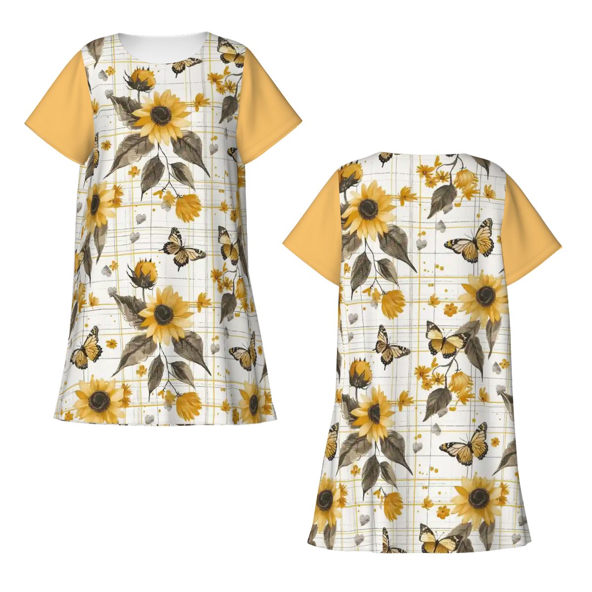 Sunflowers & Butterflies Plaid | Comfy Cotton-Feel Nightshirt Women’s Sleepwear – Soft and Easy to Wear