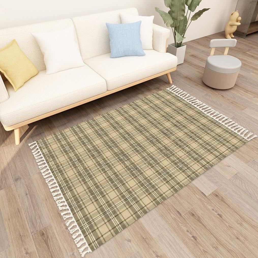 Retro Vintage Cabin/Cottage Plaid Tasselled Area Rug