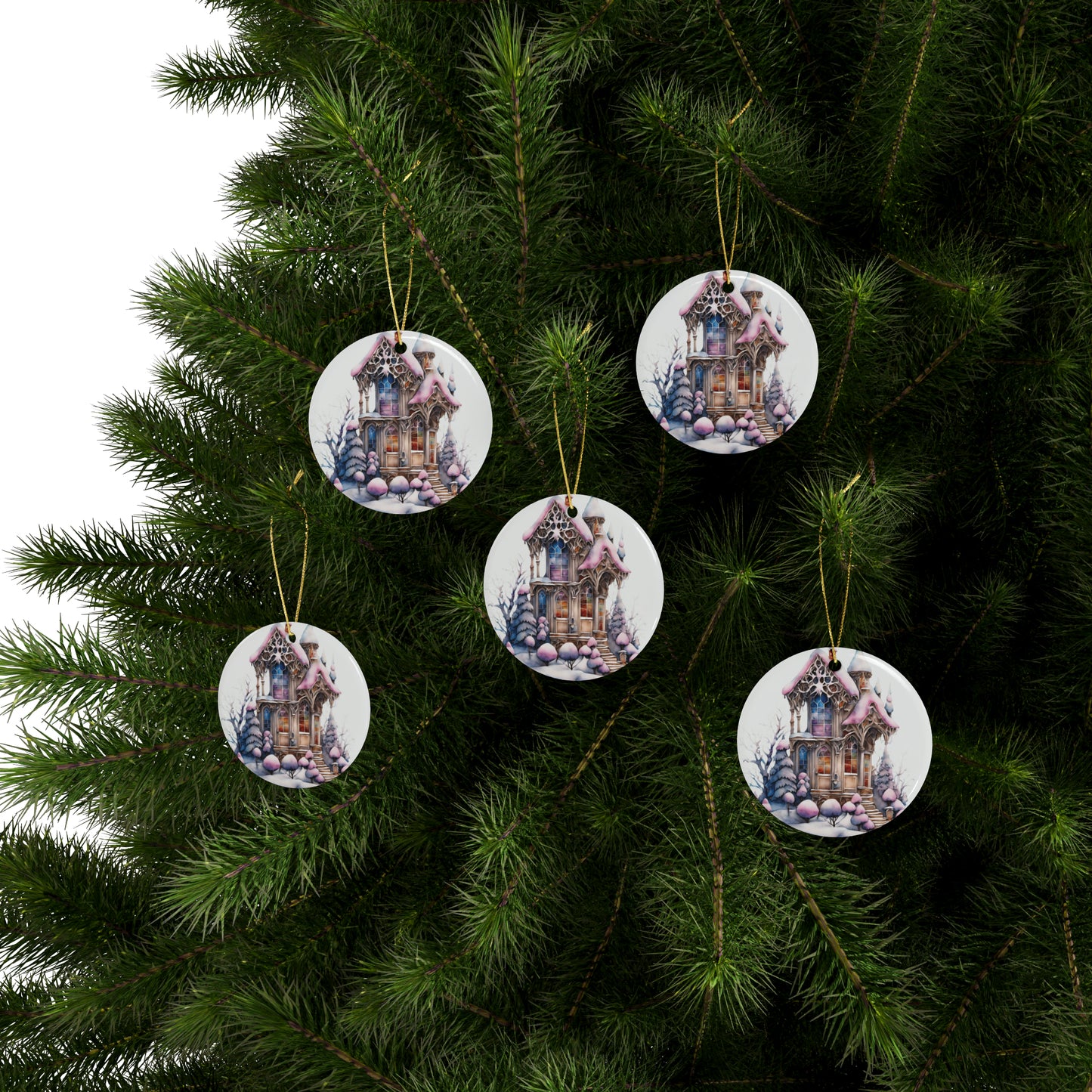 Idyllic Fantasy Christmas Scene | Ceramic Ornaments (1pcs, 5pcs, 10pcs, 20pcs) - 22