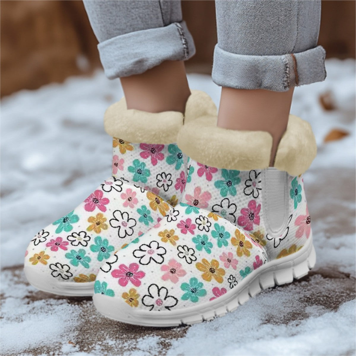 Whimsical Flowers | Non-Slip Flannel-Lined Indoor Slipper Boots – Cozy Comfort