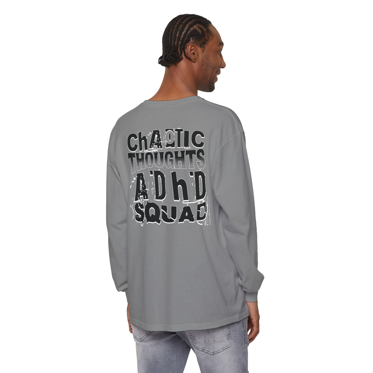 ADHD SQUAD | Unisex Garment-Dyed Long Sleeve Tee - Chaotic Thoughts That Are Constantly Fading Away
