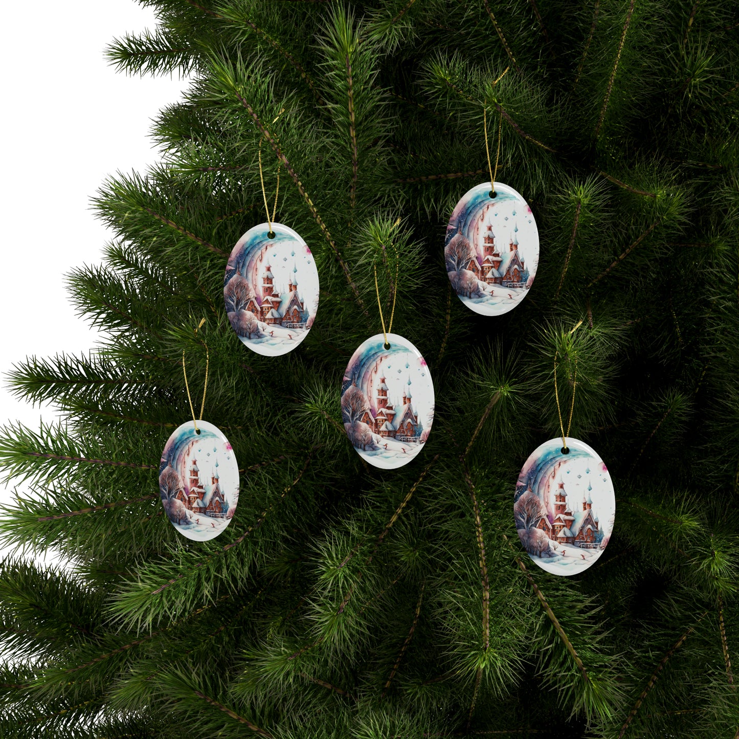 Idyllic Fantasy Christmas Scene | Ceramic Ornaments (1pcs, 5pcs, 10pcs, 20pcs) - 3