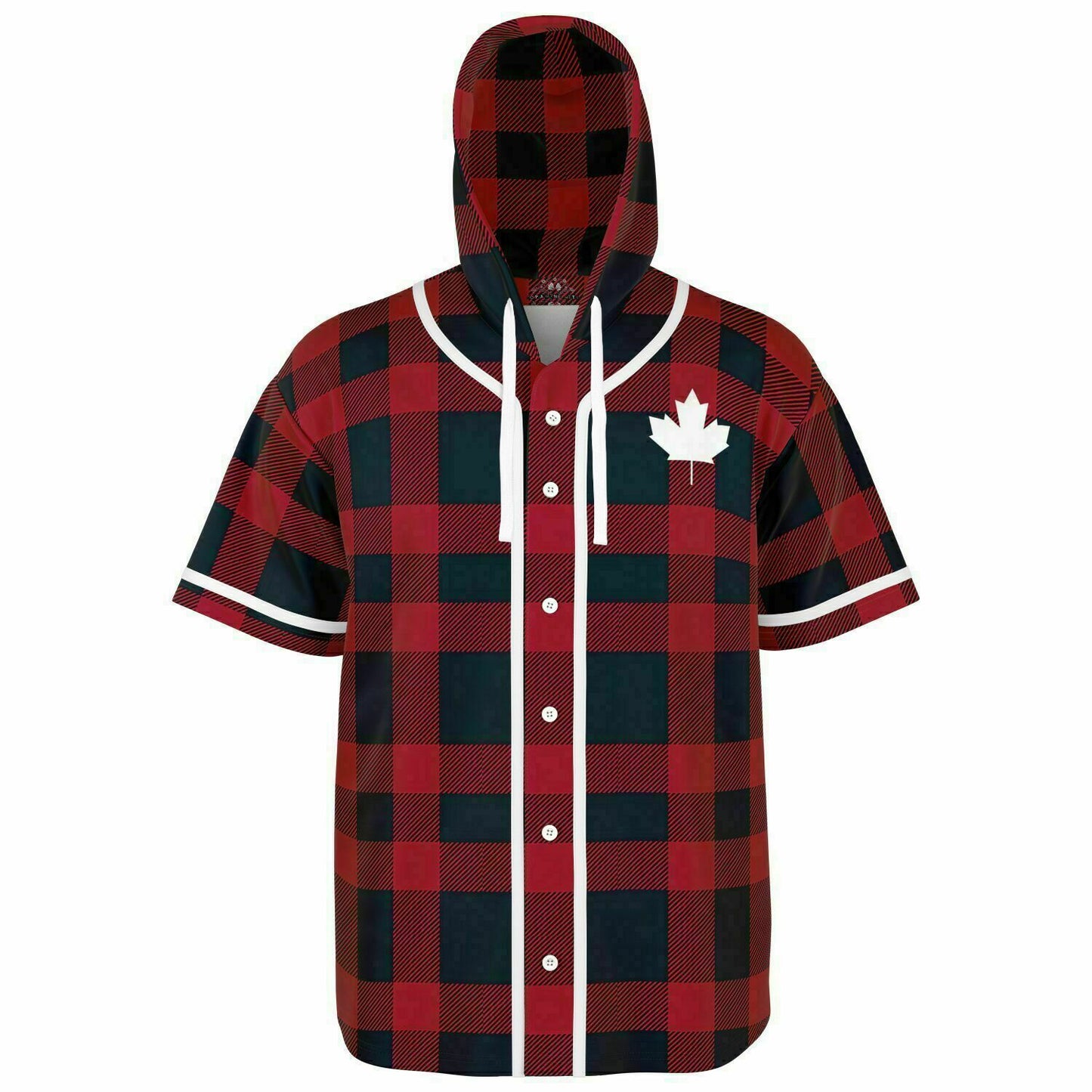 True North Strong and Free Red Plaid Hooded Baseball Jersey