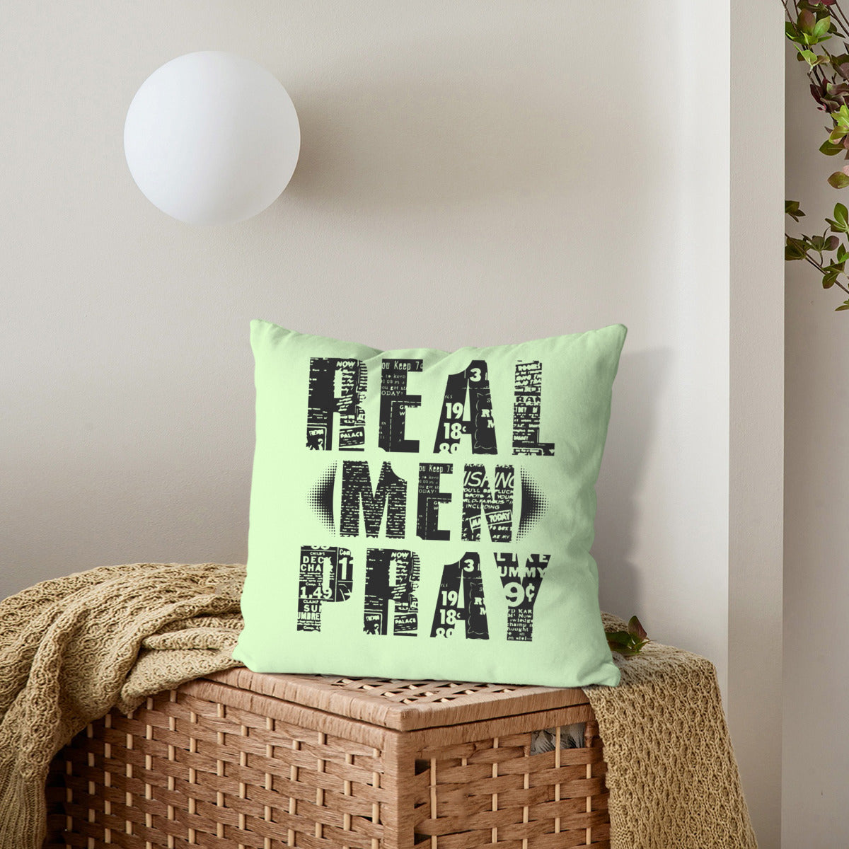 Cushion cover + pillow core (the same double-sided)｜Polyester - Real Men Pray - WHITE