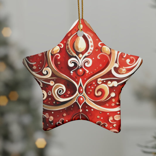 Red & Gold Flairs Ceramic Christmas Ornaments (1pcs, 5pcs, 10pcs, 20pcs)