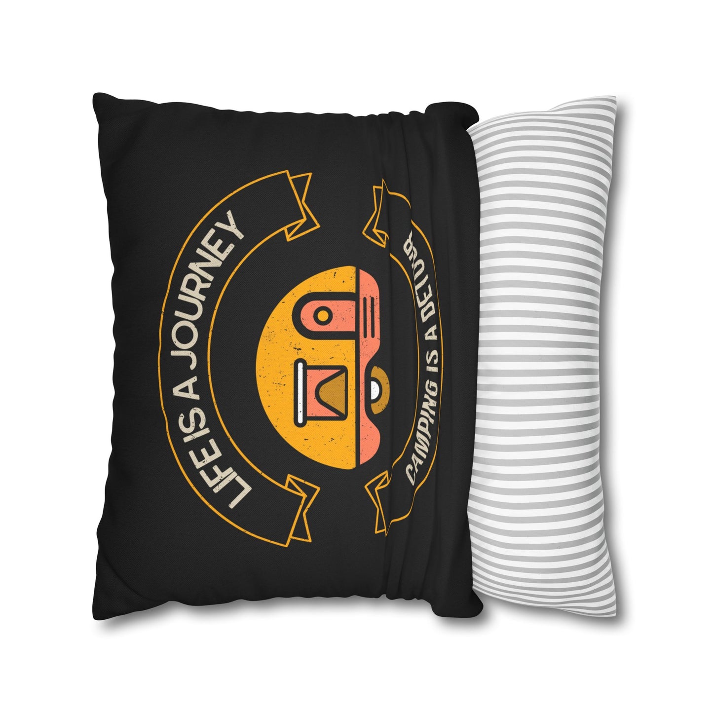 Life is a Journey, Camping is a Detour | Spun Polyester Square Pillowcase - Throw Cushion Cover