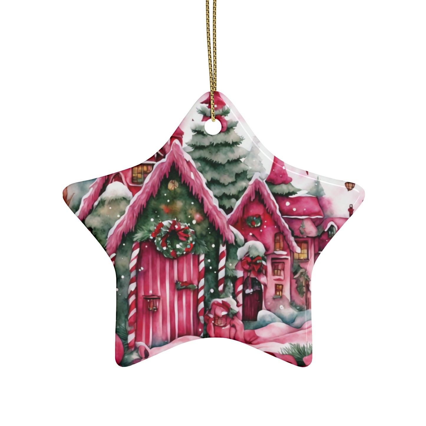Idyllic Fantasy Christmas Scene | Pink Ceramic Ornaments (1pcs, 5pcs, 10pcs, 20pcs) - 26