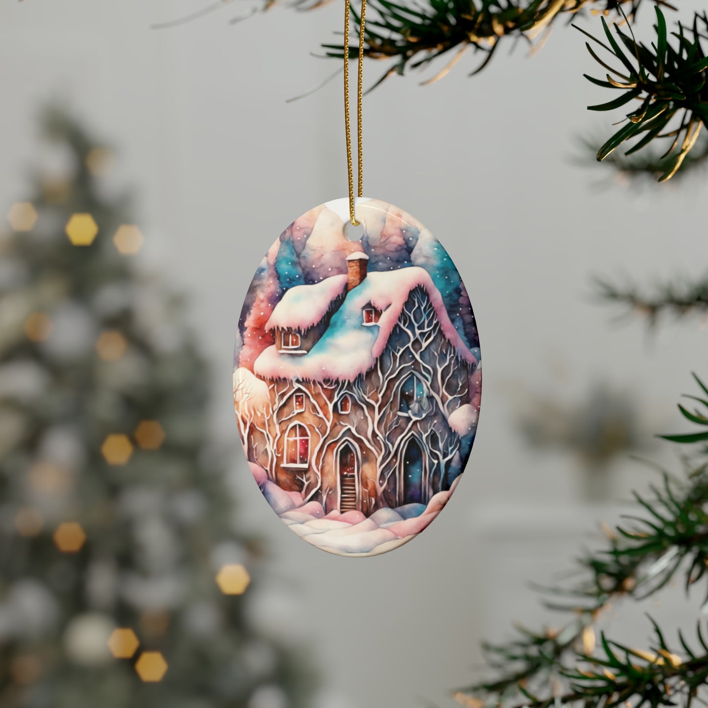 Idyllic Fantasy Christmas Scene | Ceramic Ornaments (1pcs, 5pcs, 10pcs, 20pcs) - 9