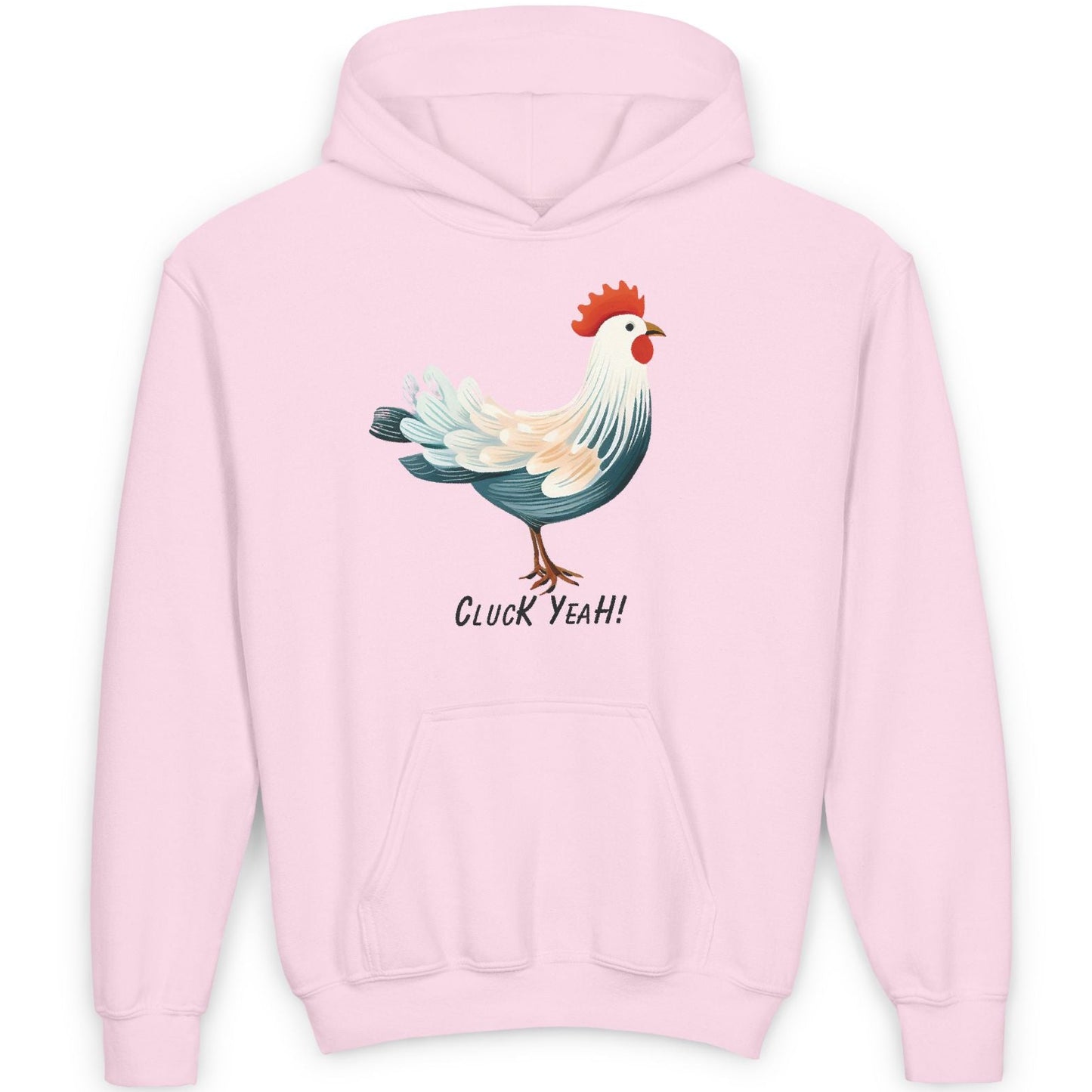 "Cluck Yeah!" Farmhouse Chic Fun Gift for Children & Youth - Cotton-Poly Premium Blend Rooster Hoodie for Kids of All Ages