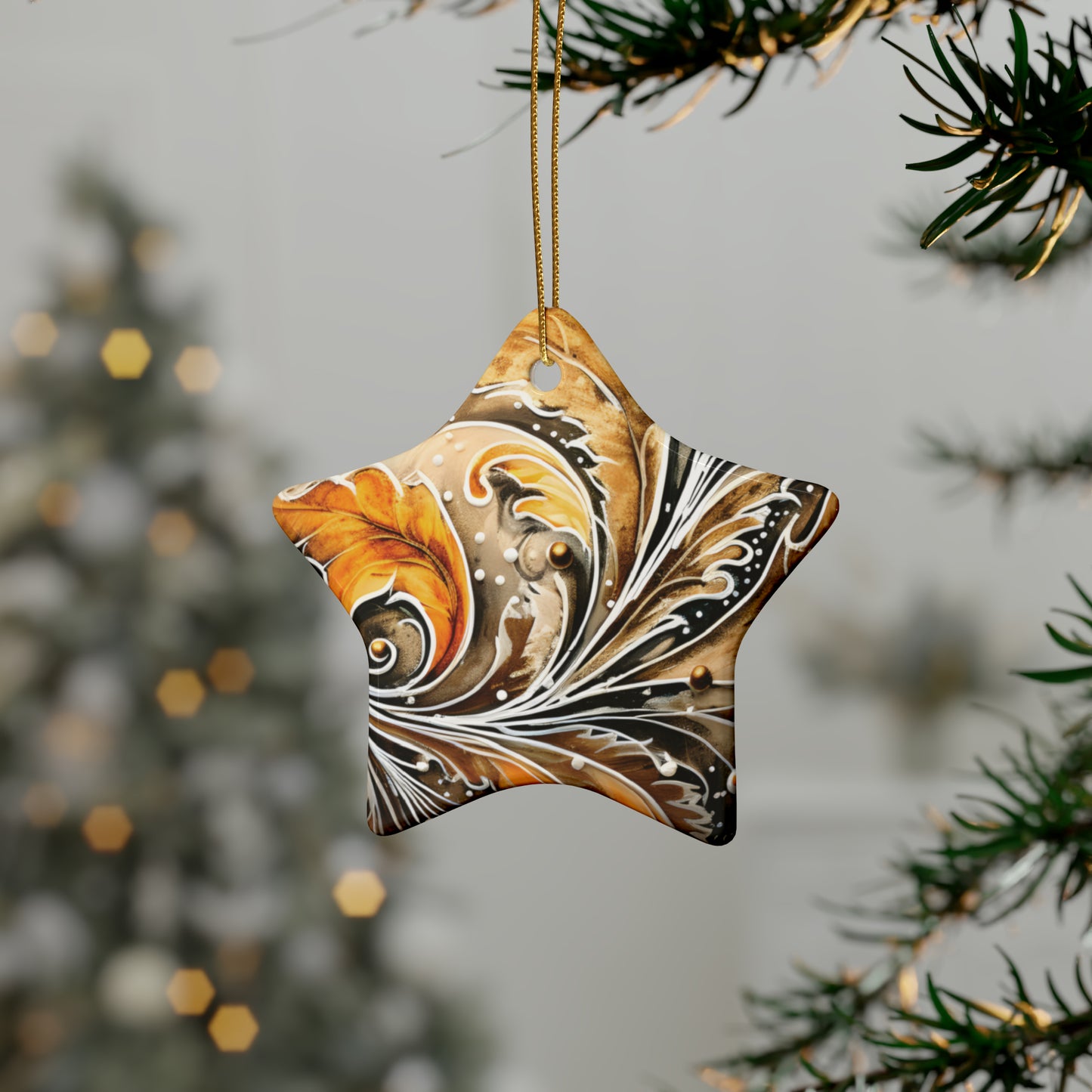 Gold Heart Swirl Ceramic Christmas Ornaments (1pcs, 5pcs, 10pcs, 20pcs)