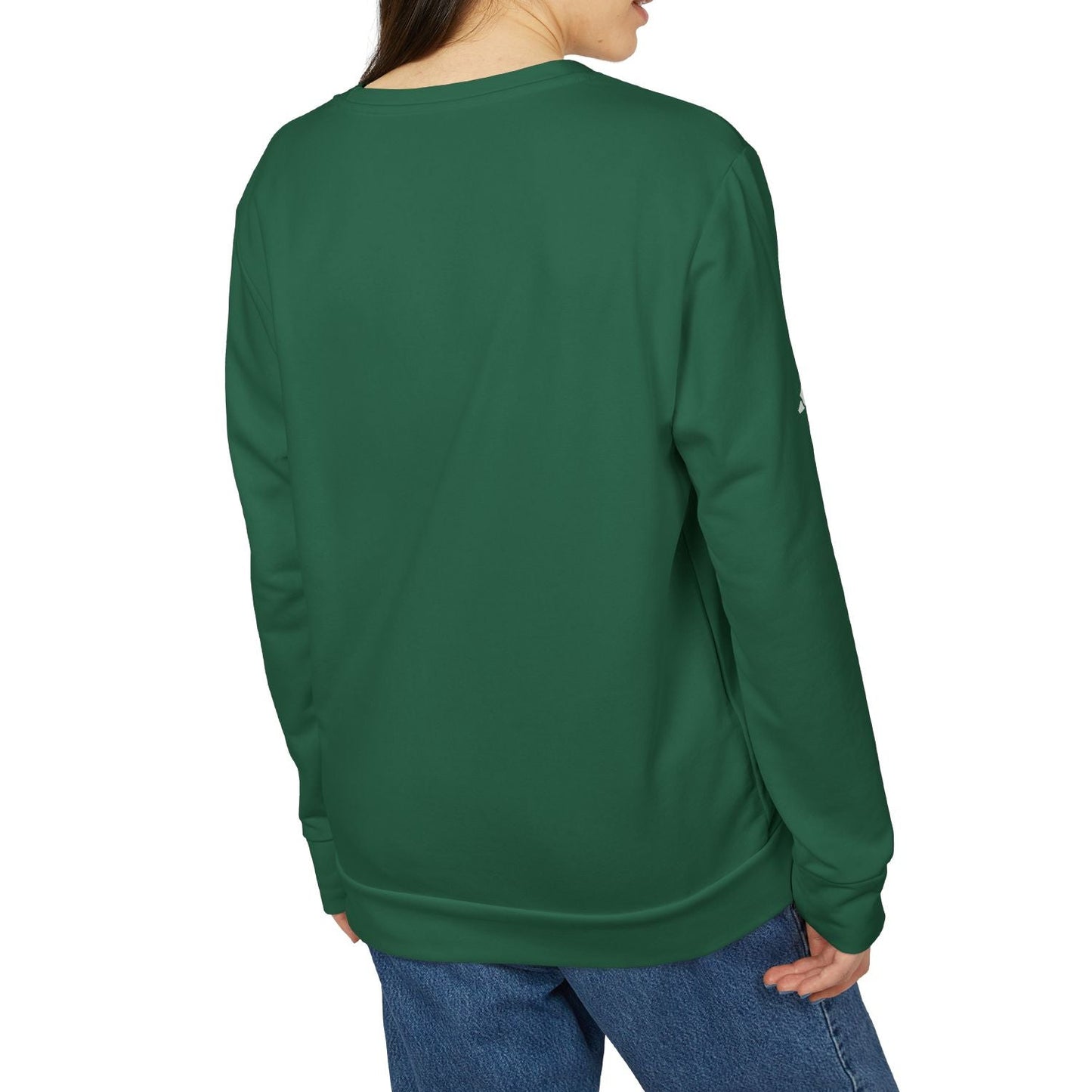 Person wearing a green sweatshirt on a white background