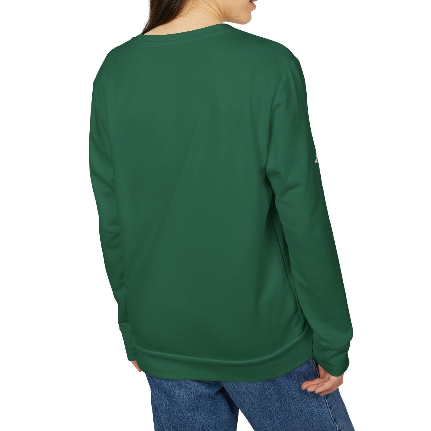 Person wearing a green sweatshirt on a white background