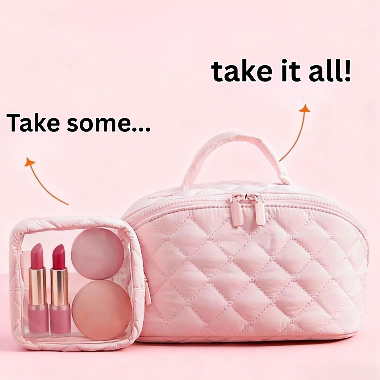 Lay-Flat Quilted Makeup Bag | 180° Cosmetic Organizer - Retro Diamond Design