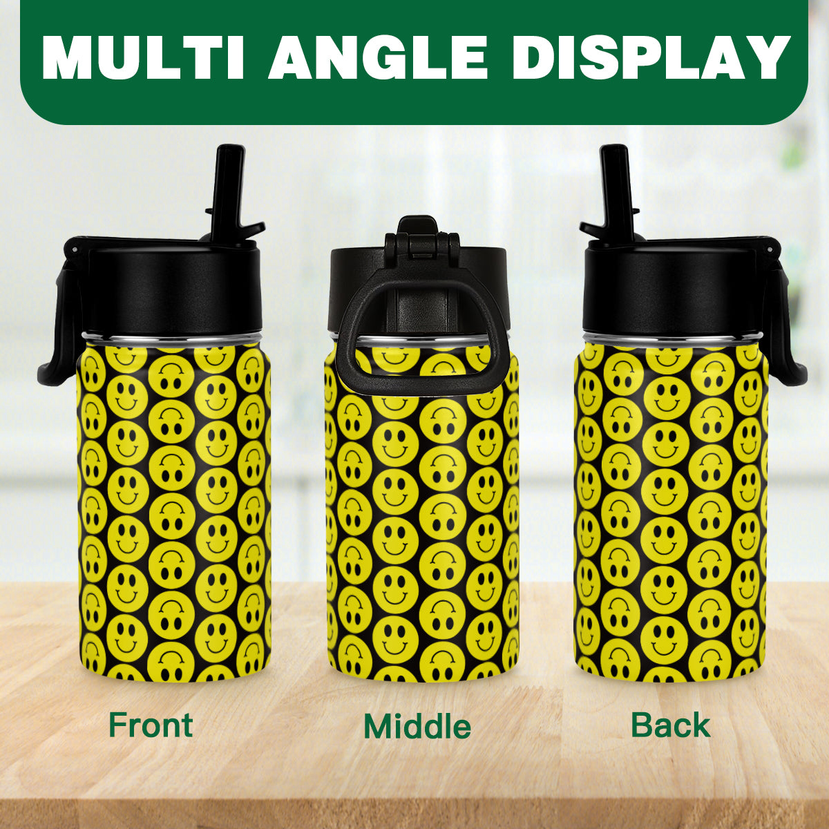 Smiley Face - Stainless Steel Water Bottle (350ml/12oz)