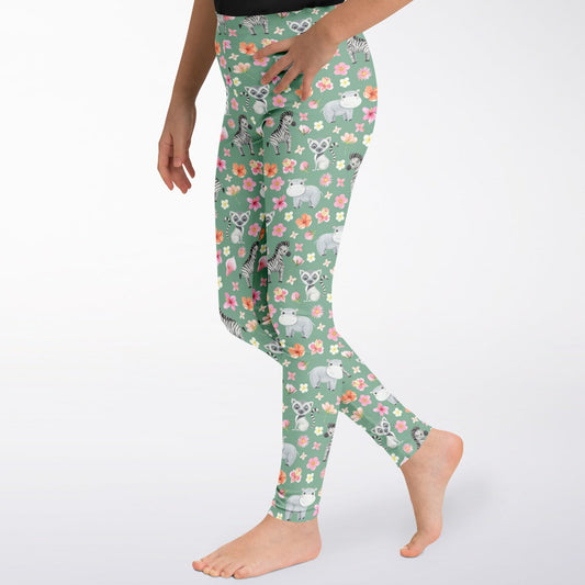 dark sage african animals Kids Leggings - AOP