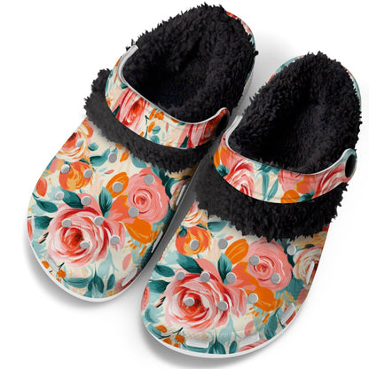 Pretty Pink Peonies - Lined Slip-On Clog Slippers