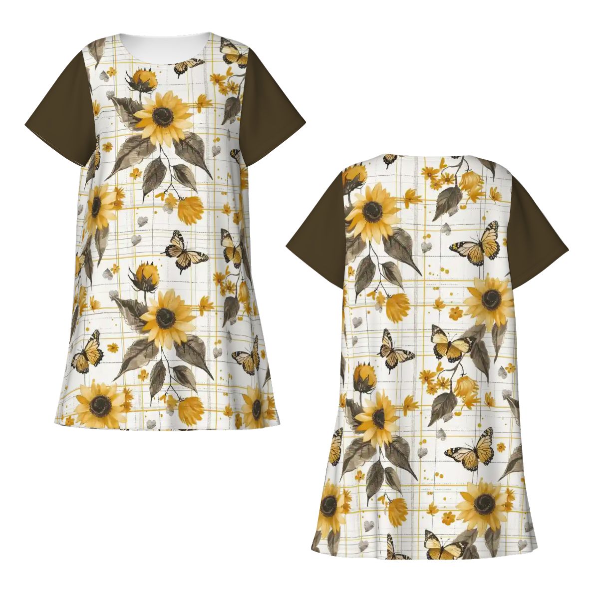 Sunflowers & Butterflies Plaid | Comfy Cotton-Feel Nightshirt Women’s Sleepwear – Soft and Easy to Wear