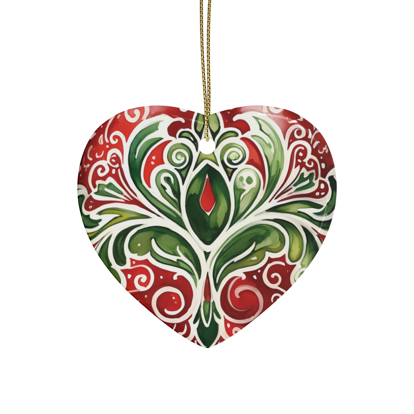 Red & Green Swirl Flairs Ceramic Christmas Ornaments (1pcs, 5pcs, 10pcs, 20pcs)