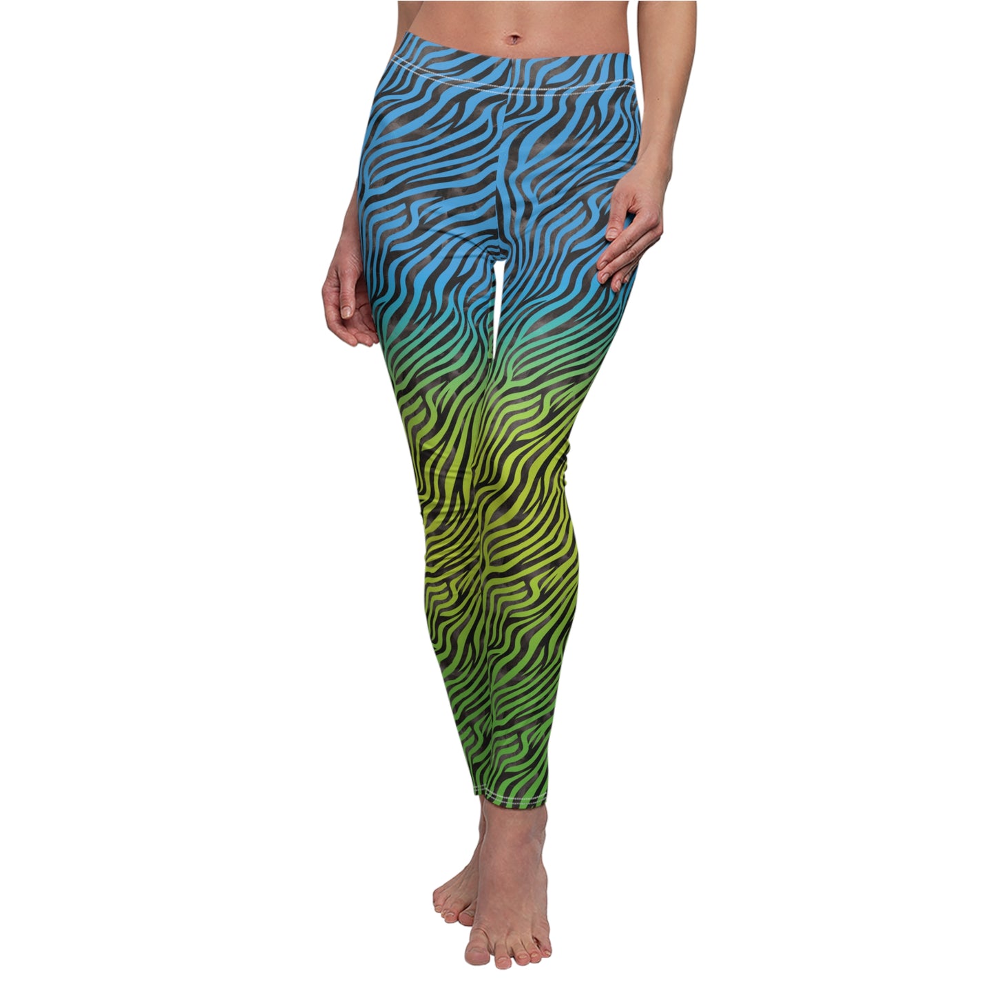 Blue Yellow Green Ombre Zebra Print Neon Leggings