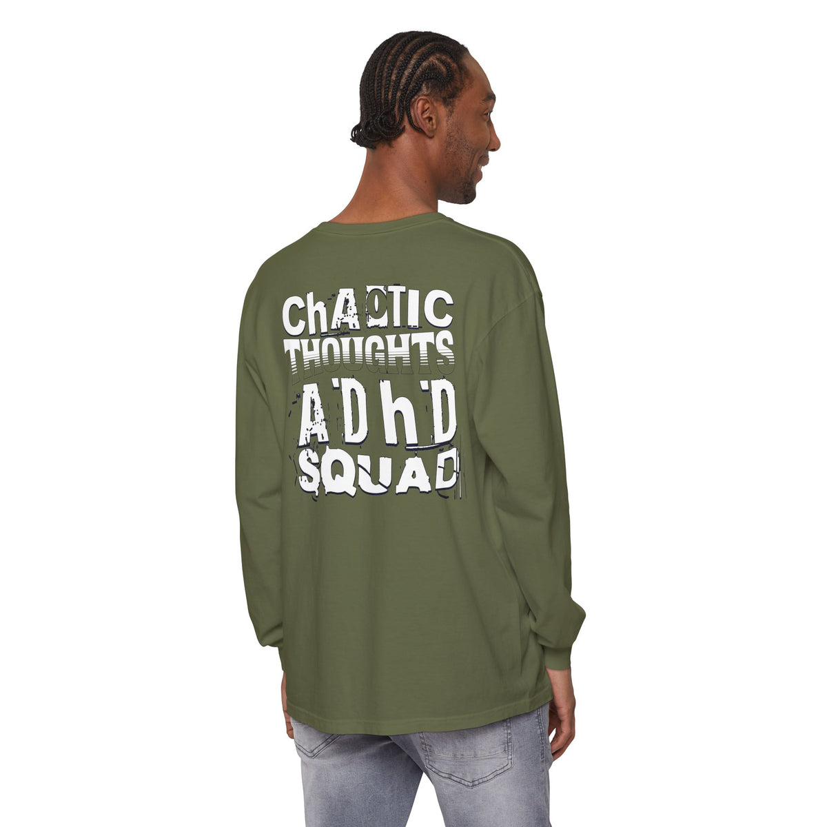 ADHD SQUAD | Unisex Garment-Dyed Long Sleeve Tee - Chaotic Thoughts That Are Constantly Fading Away